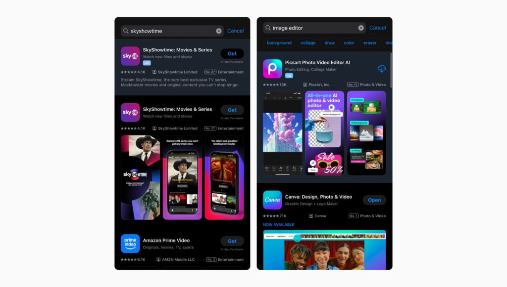 An example of how Apple Ads and organic search results coexist together on the App Store