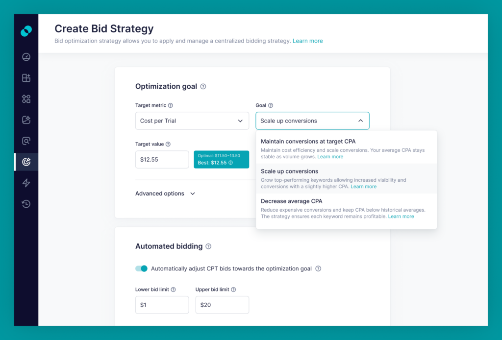 Creating a condition-based Apple Ads bidding strategy in SplitMetrics Acquire