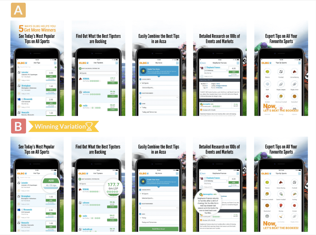 A/B test of ios screenshots