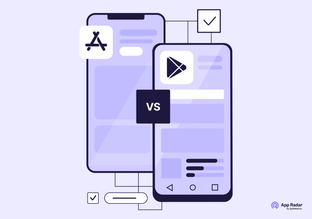 Illustration, by App Radar, App Store vs Google Play