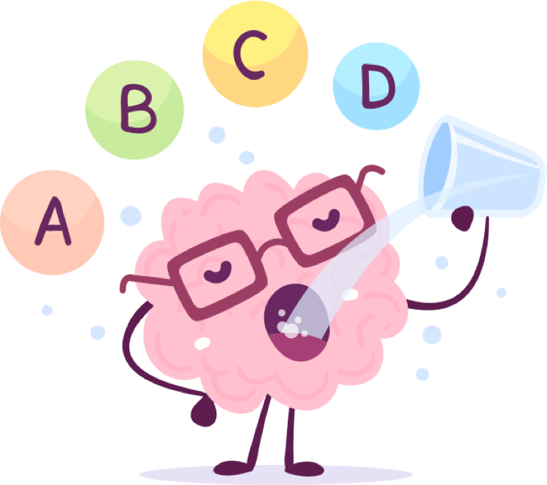 Brain character with glasses