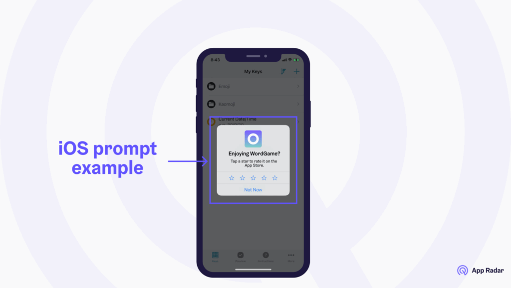 A visualisation of the review-prompt on the App Store